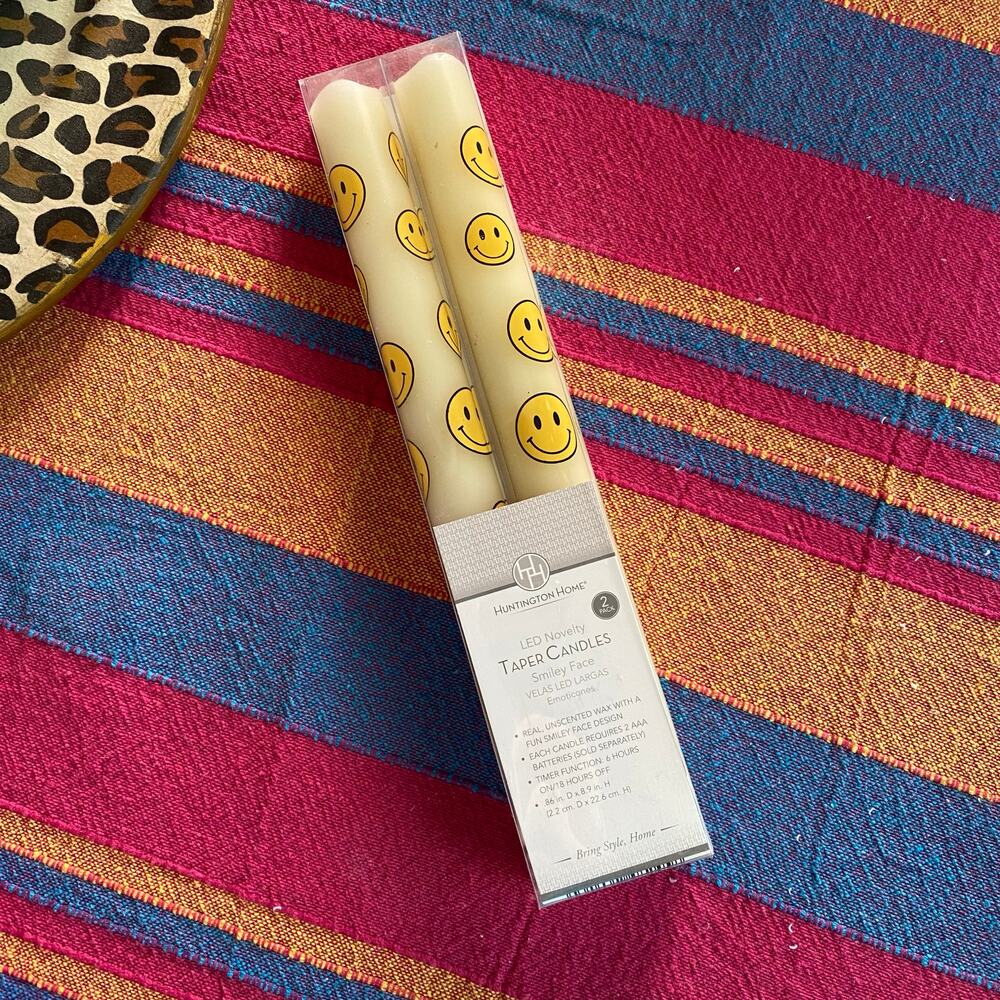 HUNTINGTON HOME • Flameless Smilie Smiley Smile Print Taper Candlesticks